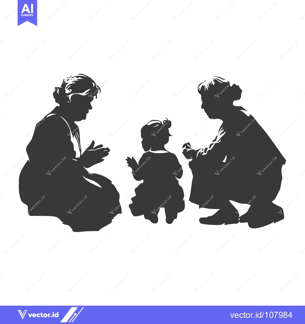 Premium Vector of Two women and a young child in silhouette