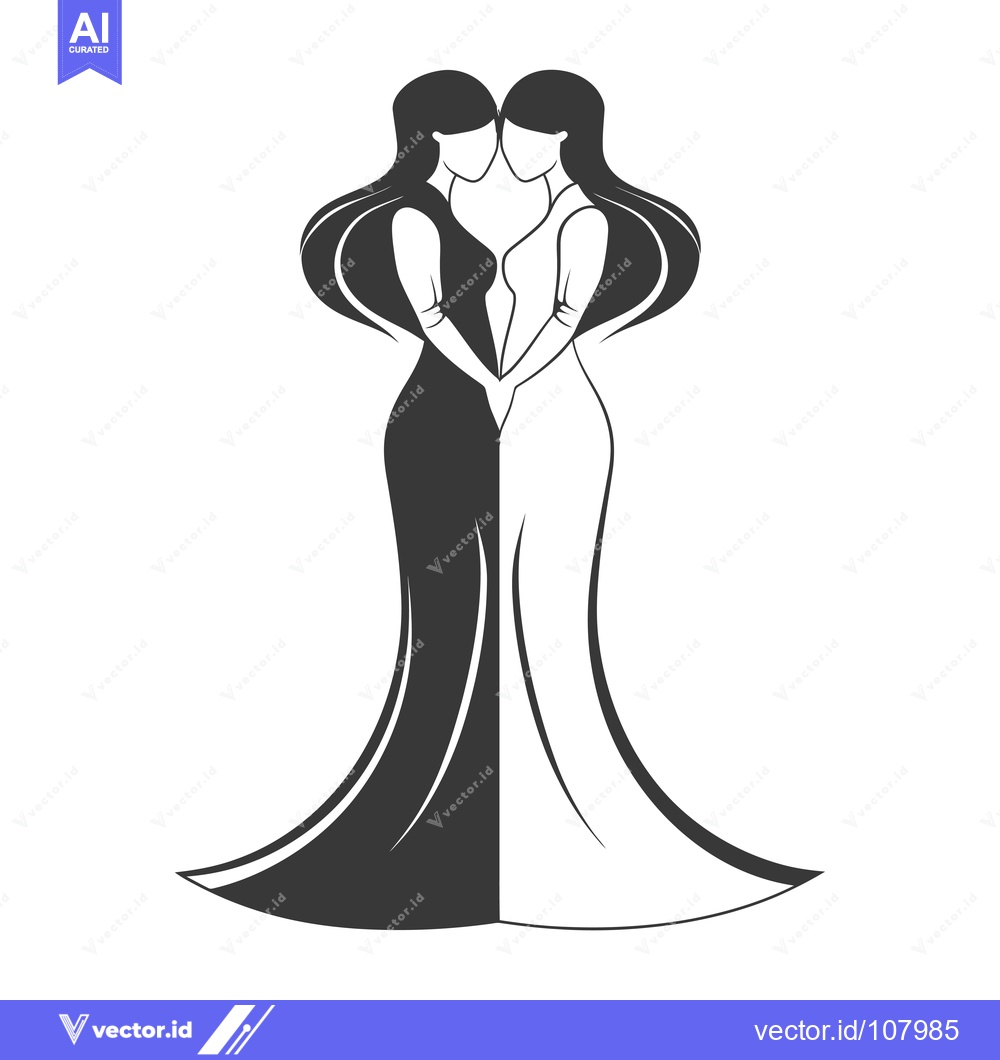 Premium Vector dari Two Women Embracing in Simple Silhouette with Contrasting Dresses