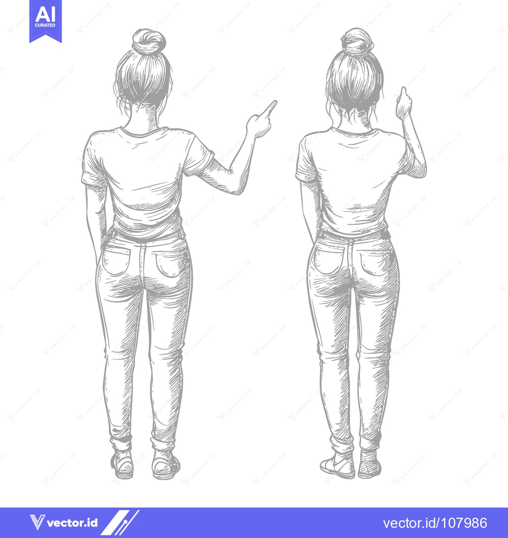 Premium Vector dari Two Women Facing Away From The Viewer With One Pointing To The Right
