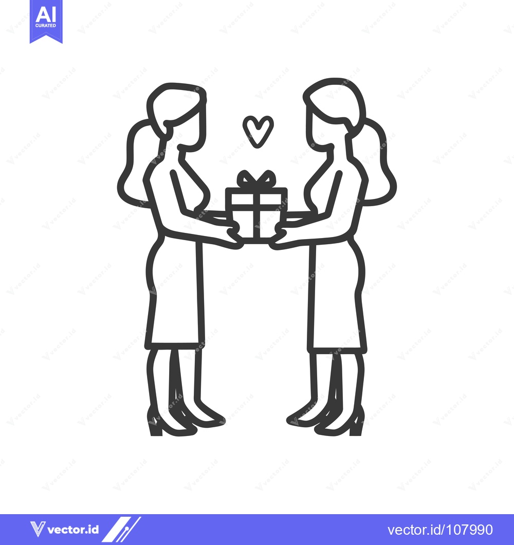 Premium Vector of Two Women Holding a Gift Box with Heart