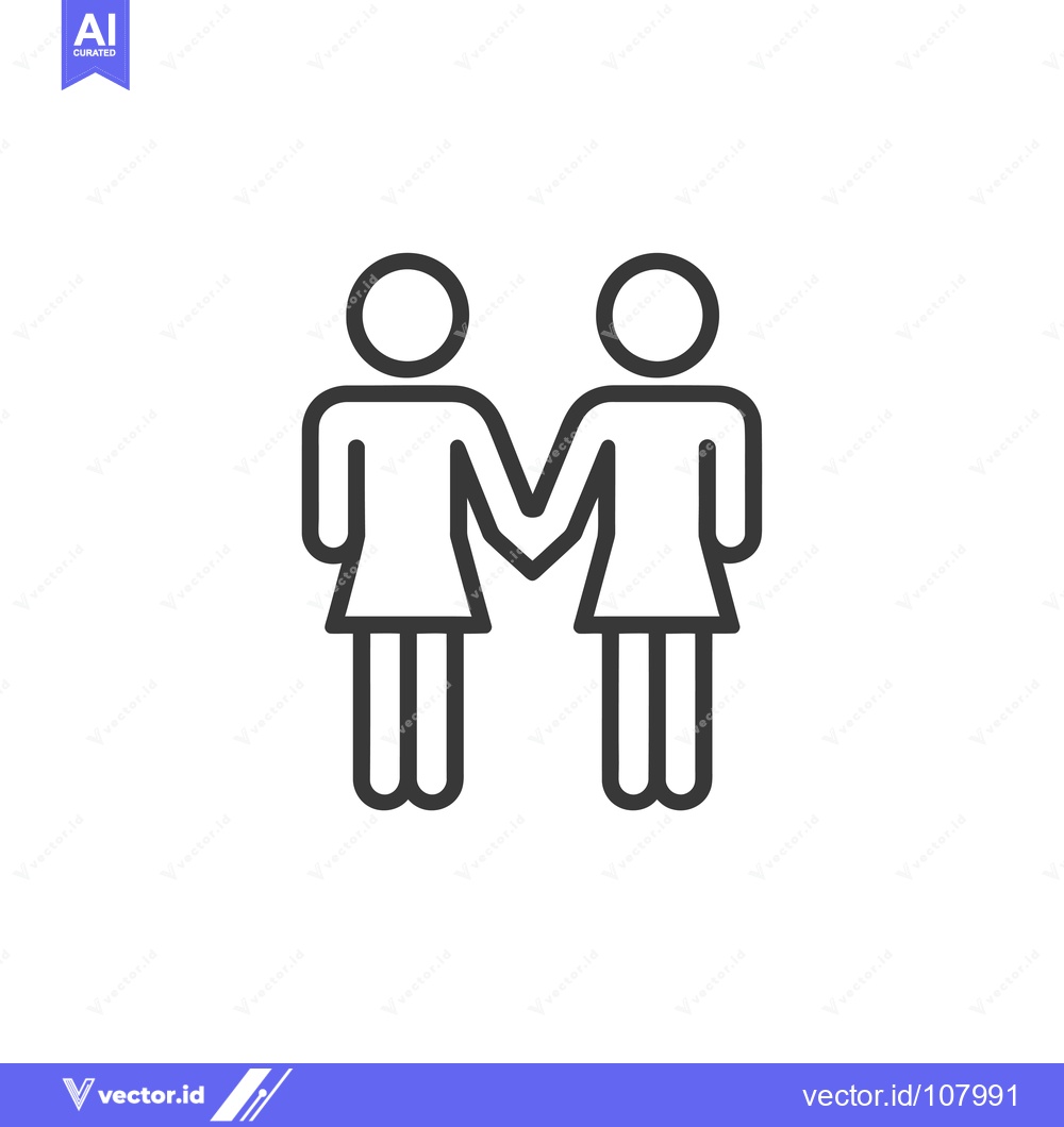 Premium Vector of Two Women Holding Hands, Line Art Icon