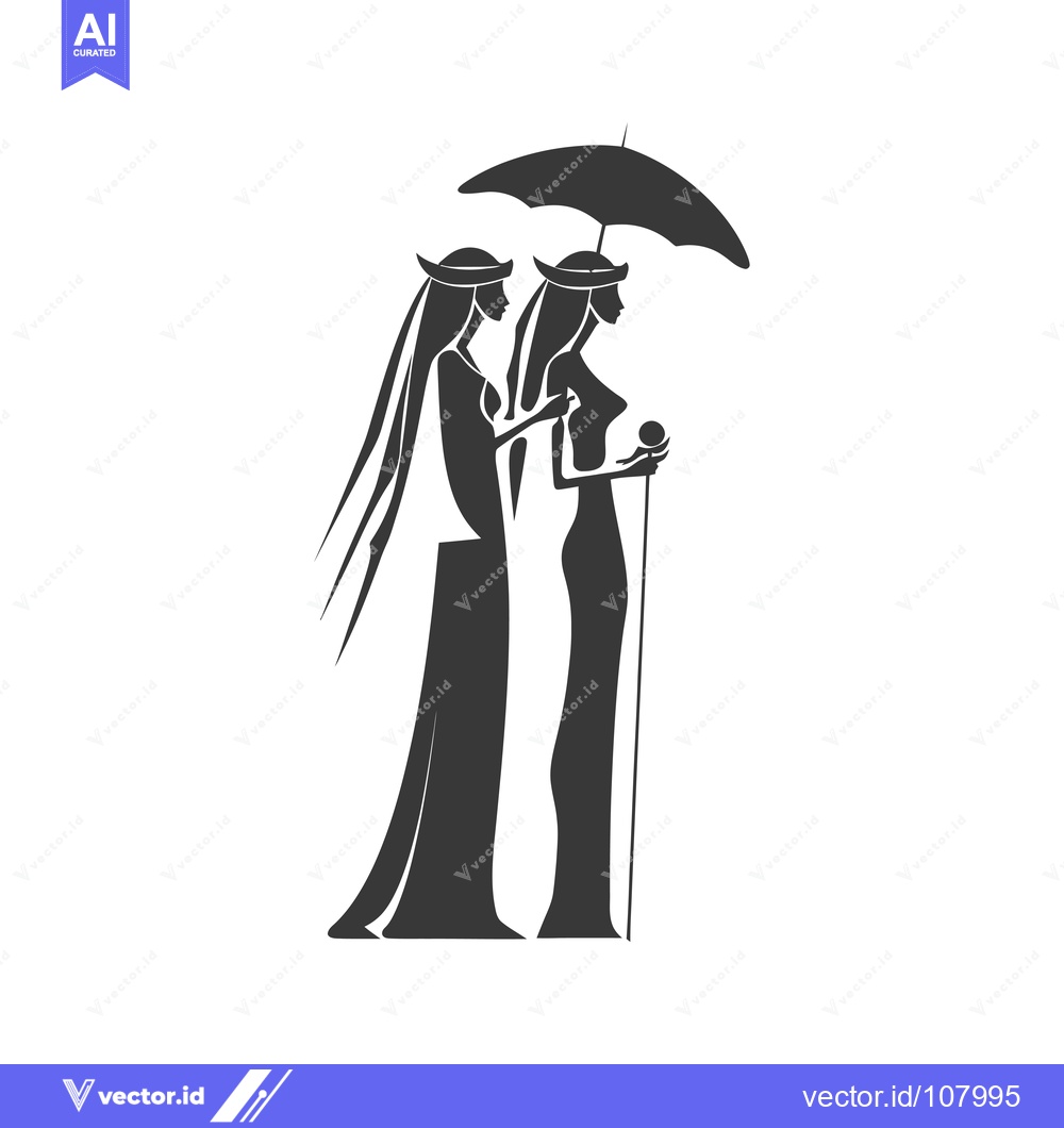 Premium Vector of Two Women in Silhouettes Holding an Umbrella and an Orb