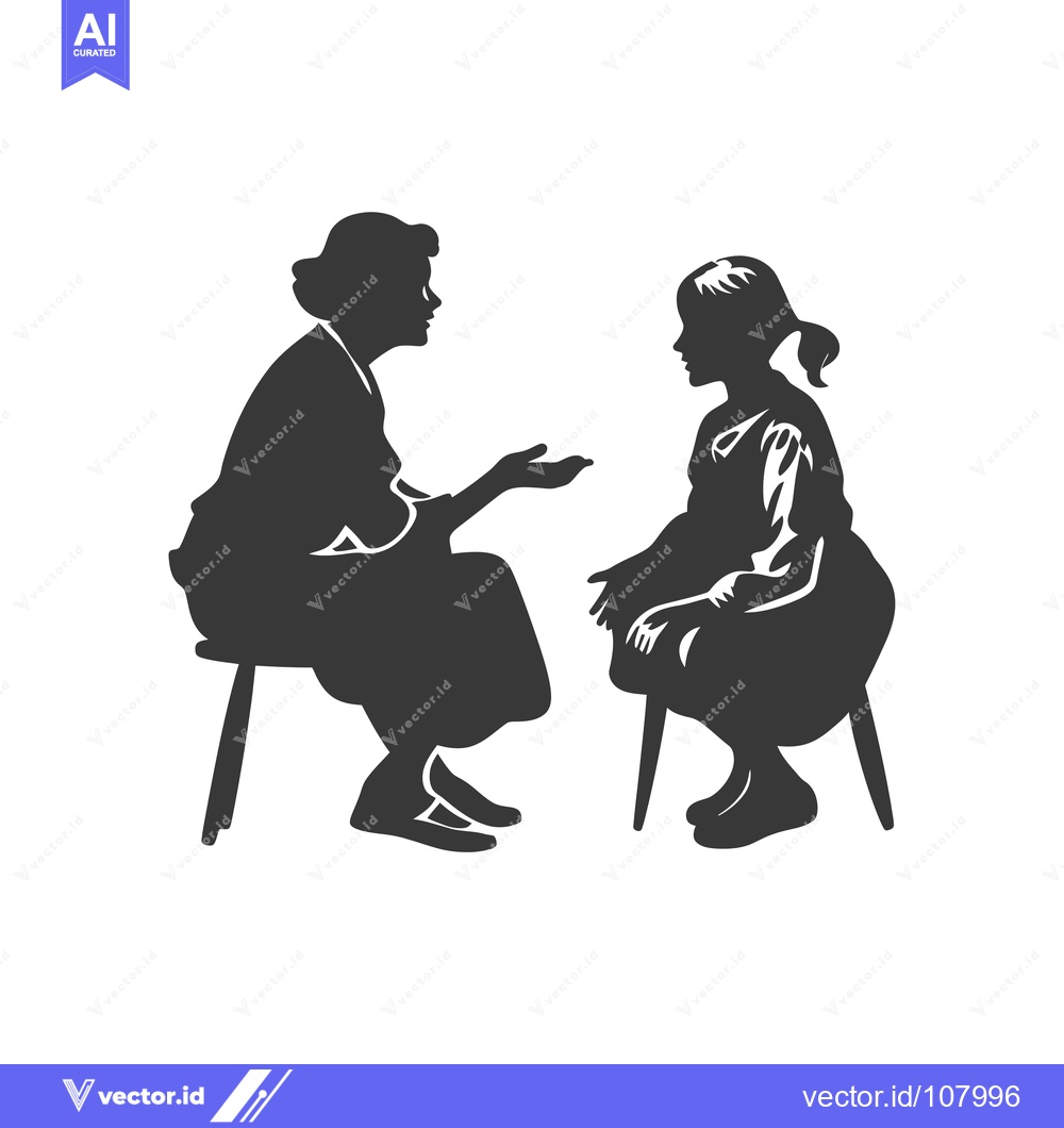 Premium Vector dari Two Women in Silhouettes Sitting and Talking