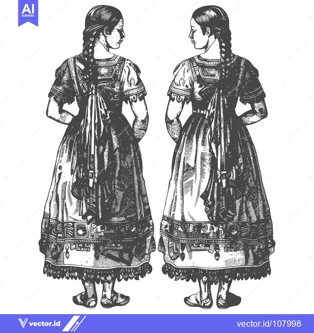 Premium Vector of Two Women in Traditional Dresses Facing Each Other