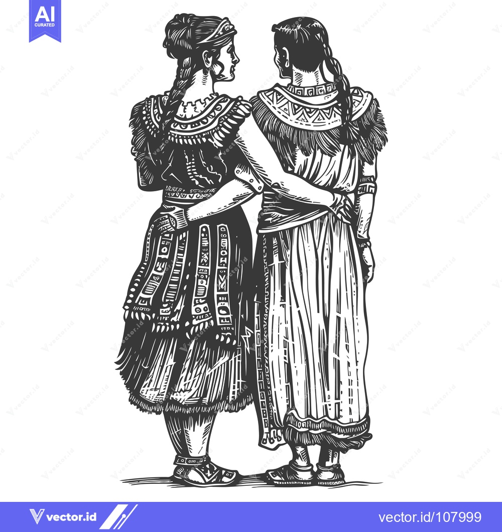 Premium Vector dari Two Women in Traditional Garb Stand Back to Back