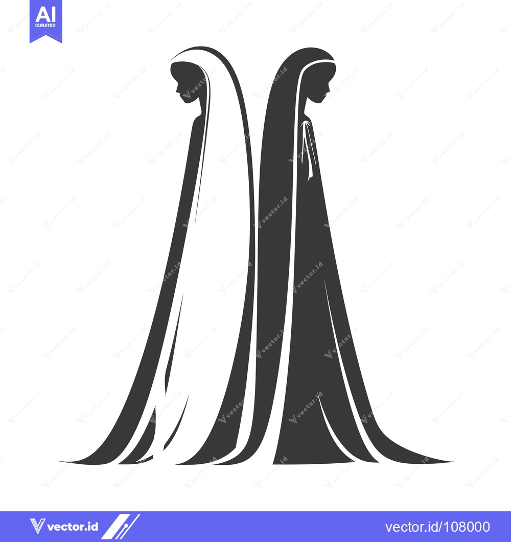 Premium Vector dari Two Women in Veils Back-to-Back in Silhouette