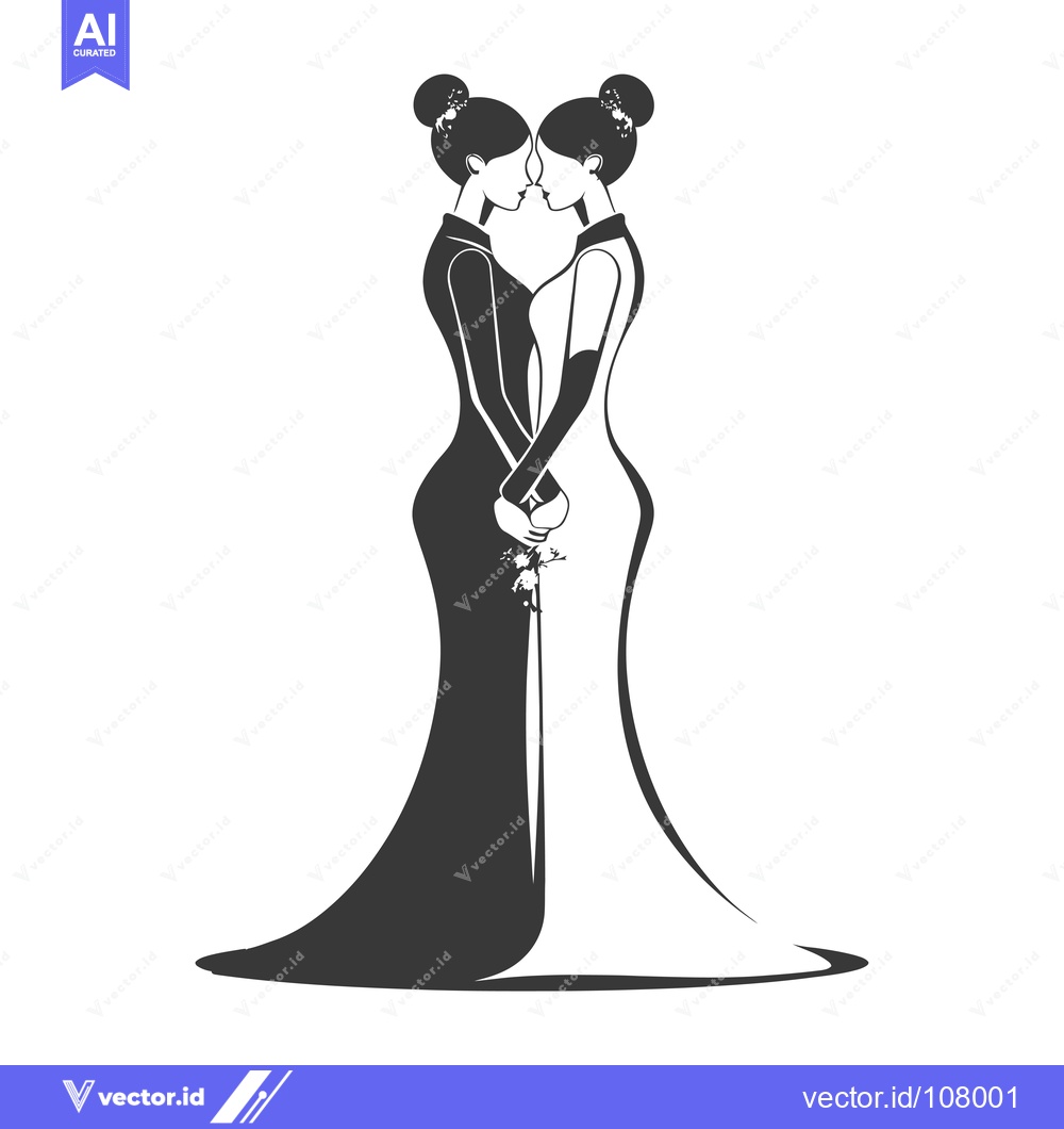 Premium Vector dari Two Women in Wedding Dresses Embracing