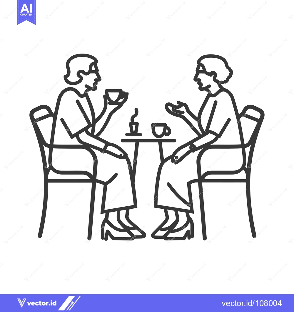 Premium Vector dari Two Women Sitting at a Table, Drinking Coffee and Talking