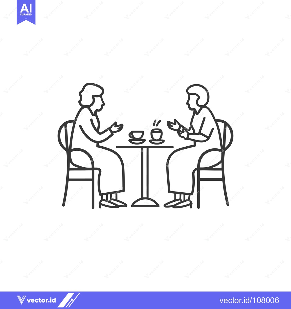 Premium Vector of Two Women Sitting at a Table with Coffee Cups