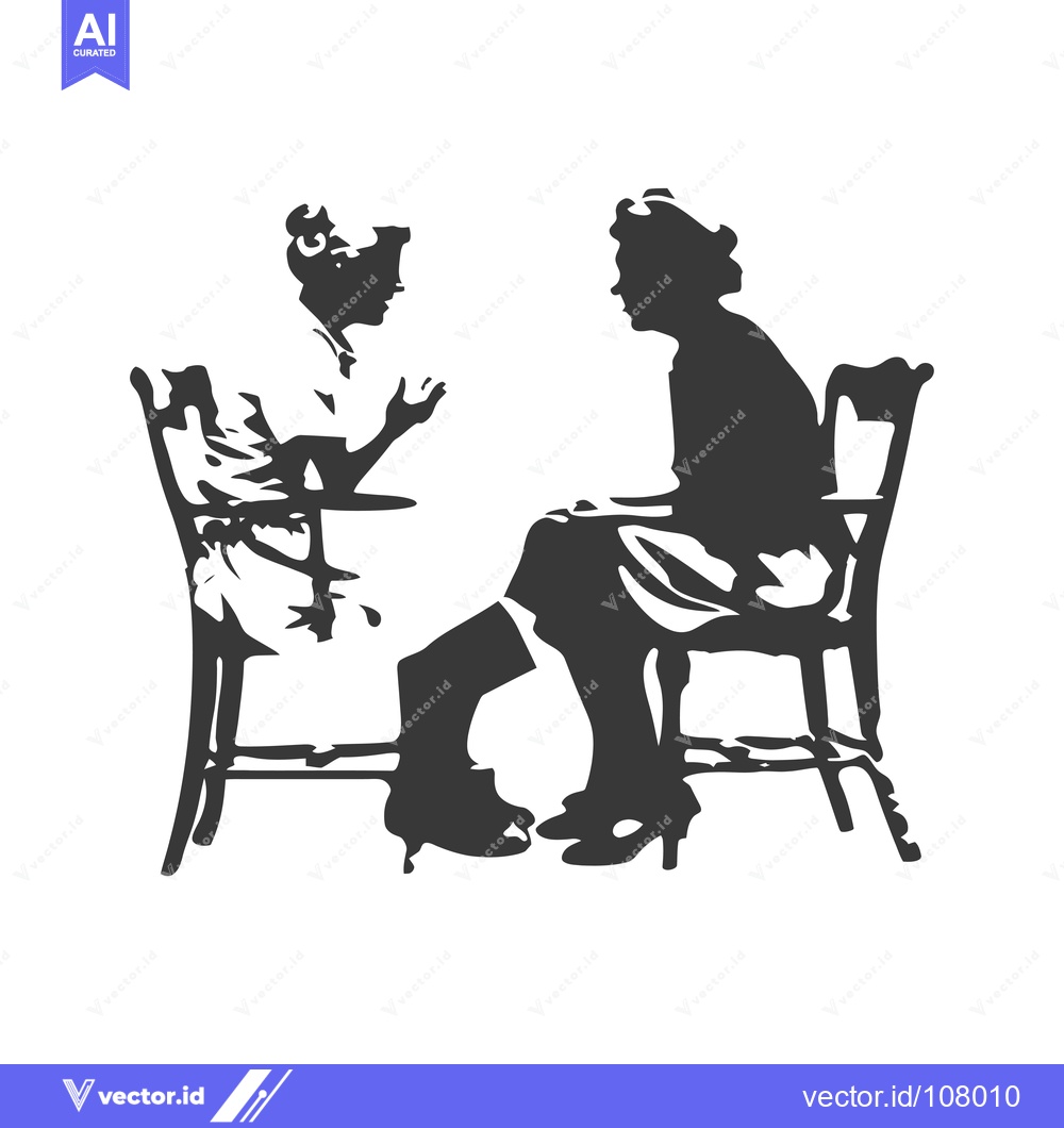 Premium Vector dari Two Women Sitting in Chairs Facing Each Other in Silhouette