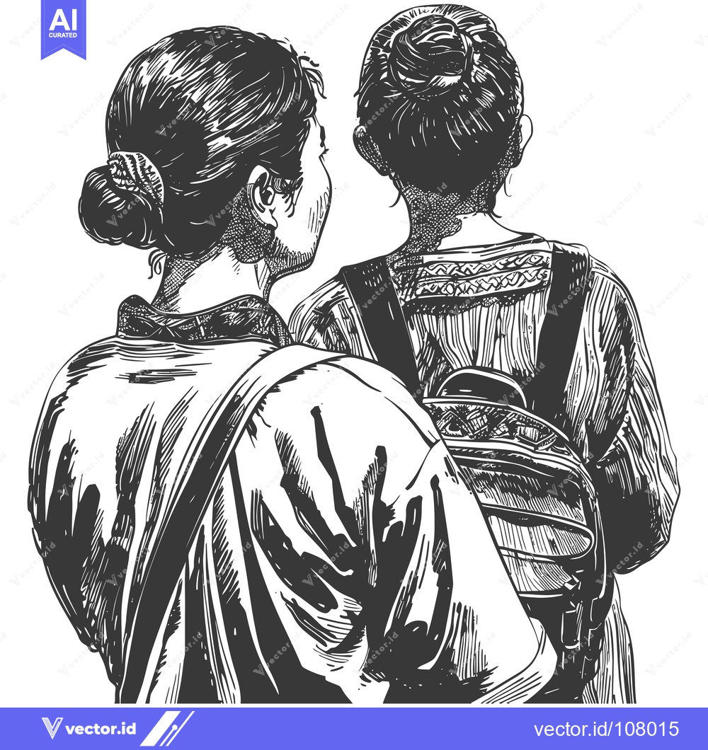 Premium Vector of Two Women with Bun Hairstyles Walking Side by Side