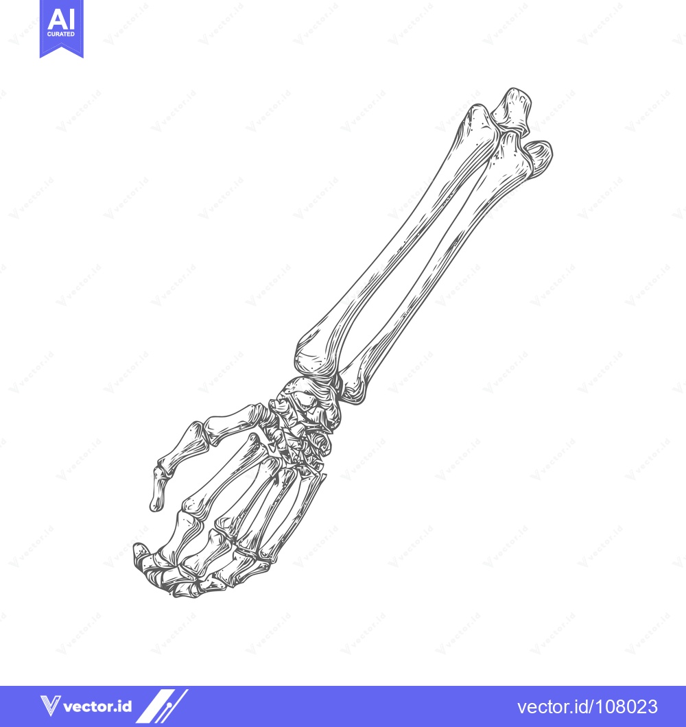 Premium Vector dari Anatomical Arm: Detailed Engraving of Human Bones on White Background