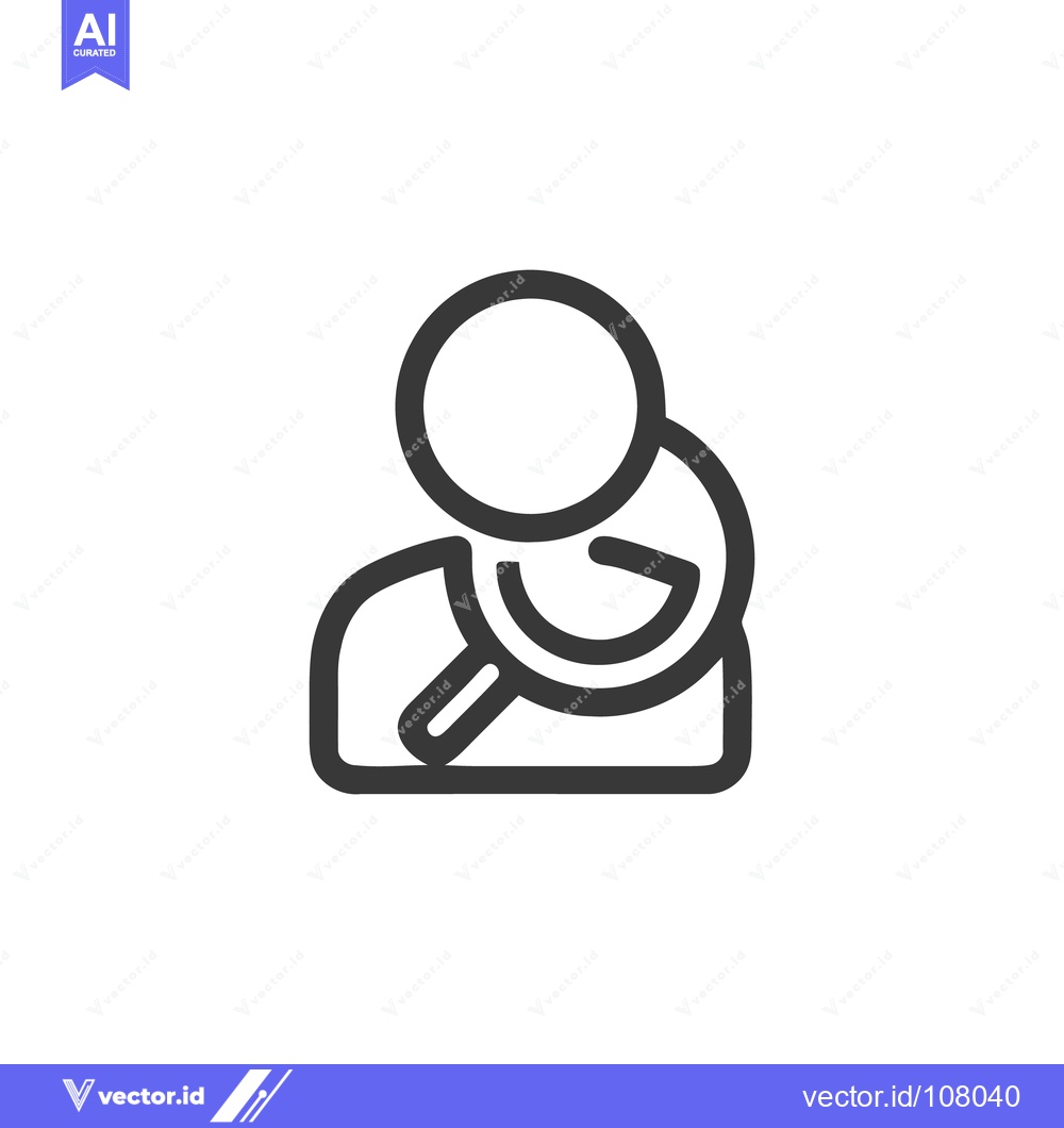 Premium Vector dari User Search Icon: Person with Magnifying Glass, Line Art
