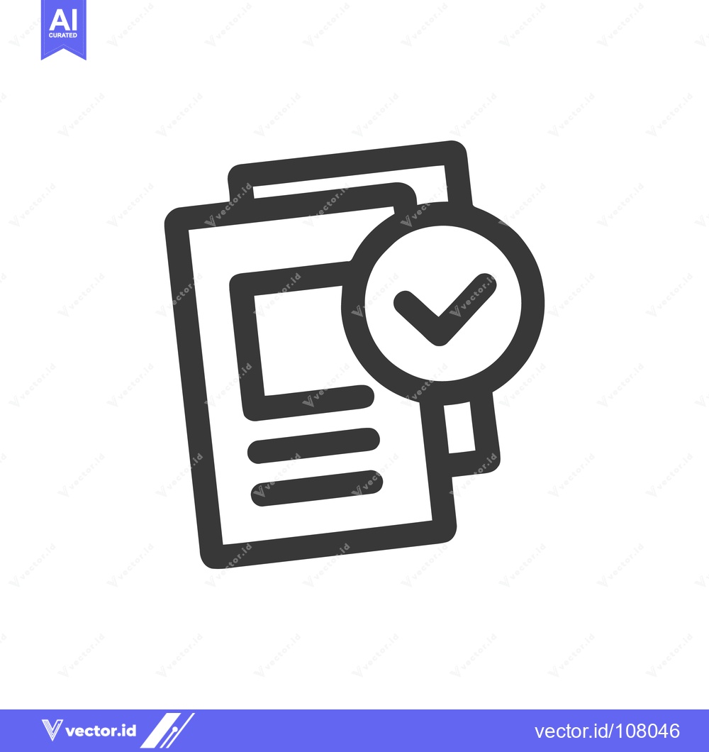 Premium Vector of Approved Document Icon: Dark Gray Outline with Checkmark Symbol