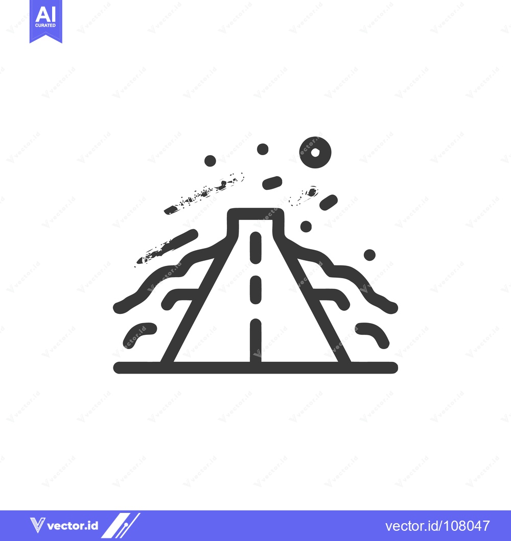 Premium Vector of Erupting Volcano Icon: Minimalist Design with Lava Flow and Ash Cloud