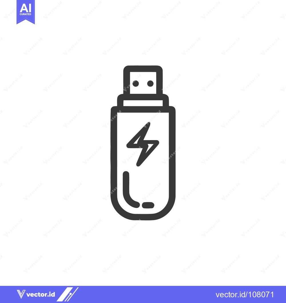 Premium Vector of Stylized USB Flash Drive Icon with Lightning Bolt Symbol in Dark Gray