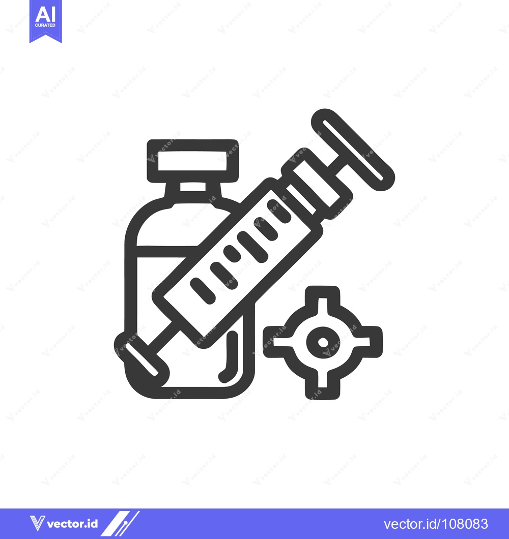 Premium Vector of Medical Icon: Syringe, Vial, and Target Symbol in Bold Outline Style