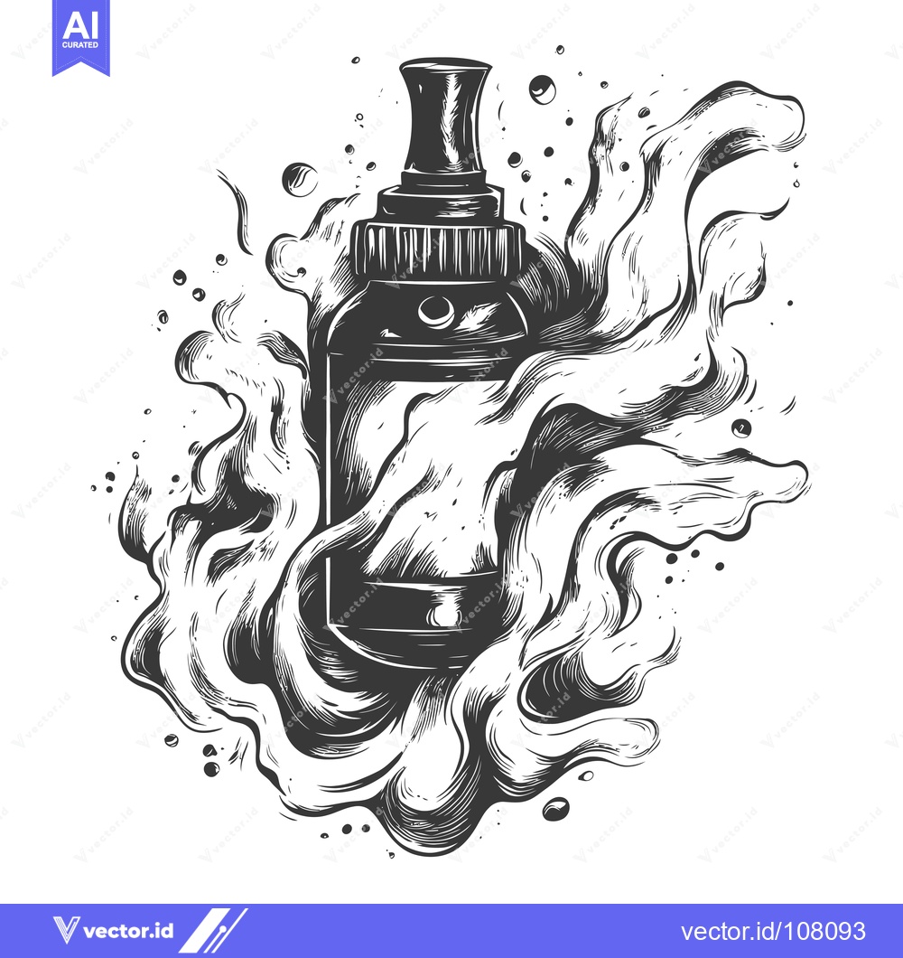 Premium Vector dari Vape Bottle Surrounded by Smoke in Hand-Drawn Style