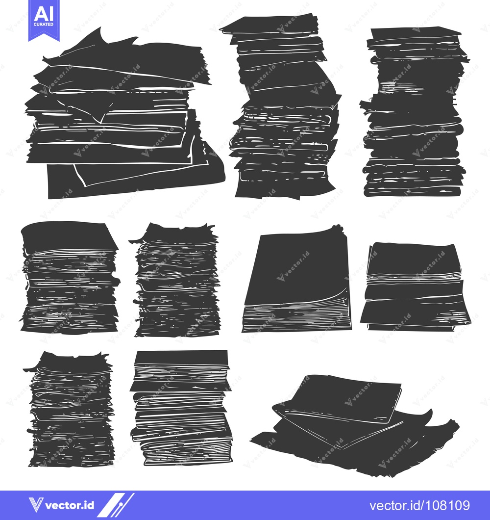 Premium Vector dari Various Silhouettes of Stacked Paper and Books