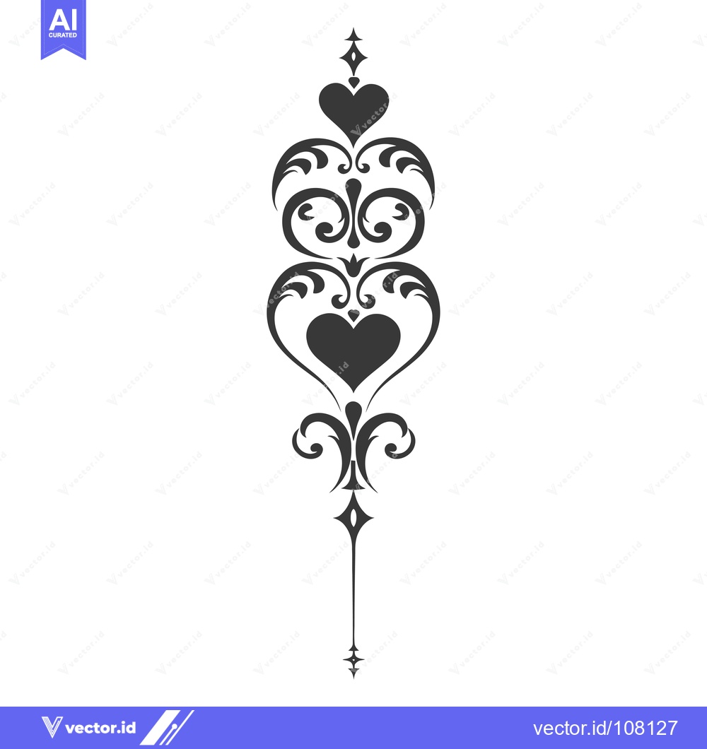 Premium Vector dari Vertical Ornamental Design with Three Hearts and Swirls