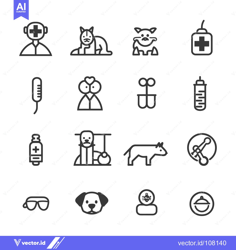 Premium Vector dari Veterinary Clinic Icons Set with Line Art Style