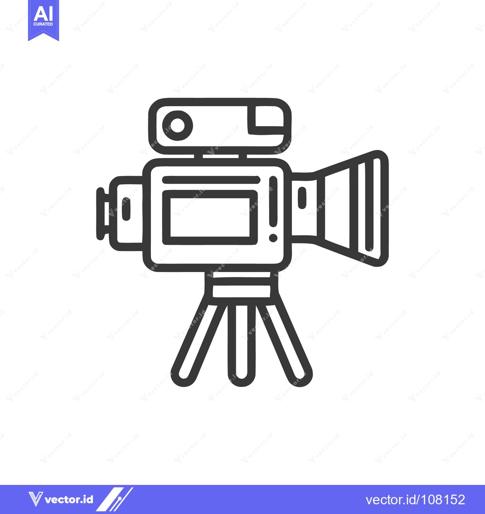 Premium Vector dari Professional Video Camera on Tripod, Minimalist Line Art Icon