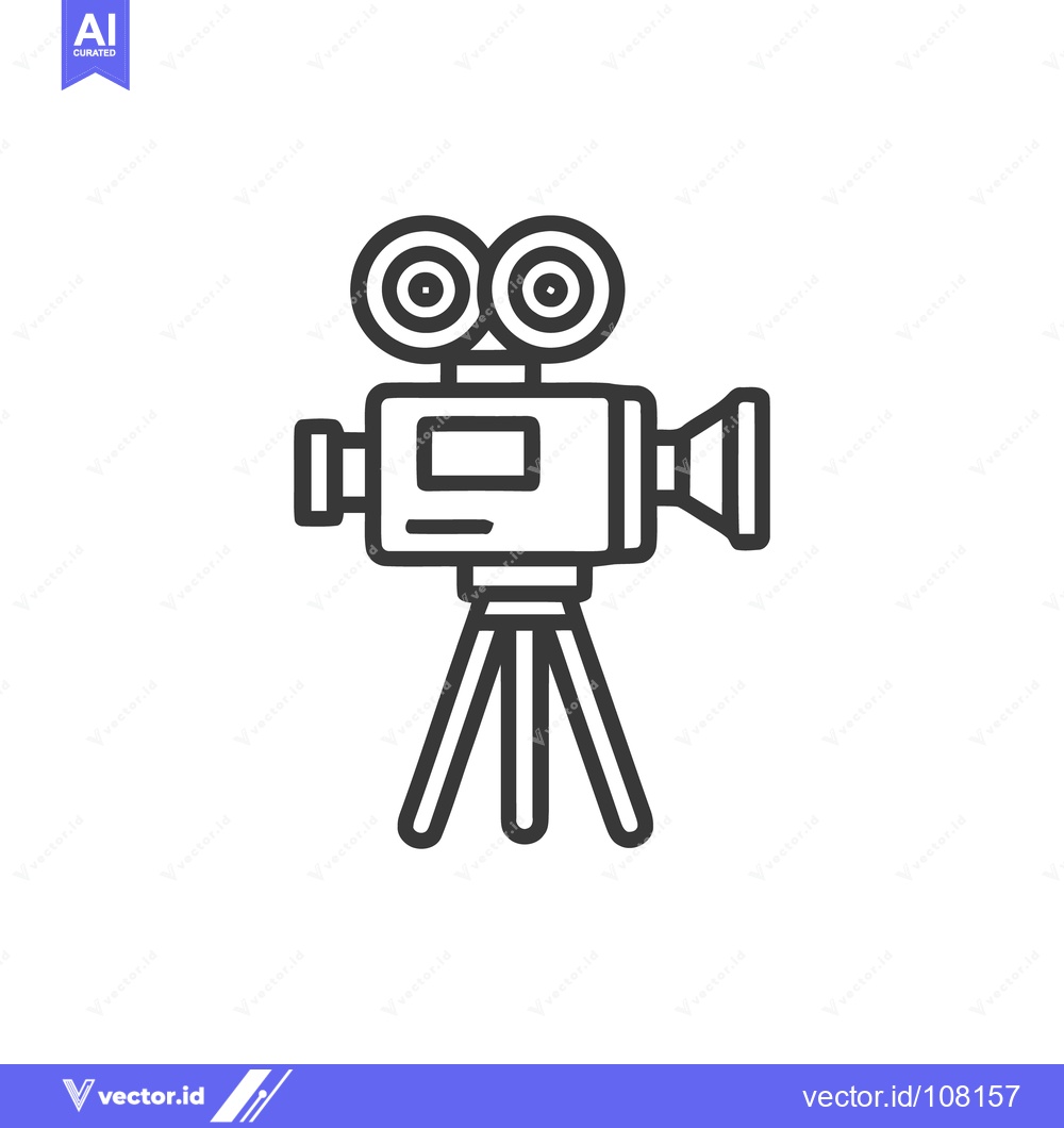 Premium Vector dari Classic Film Camera Icon: Vintage Movie Equipment on Tripod, Line Art