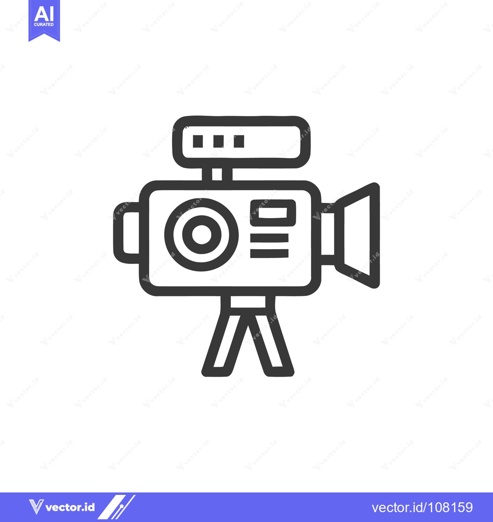 Premium Vector dari Vintage Camera on Tripod: Retro Film Equipment Icon, Black and White O