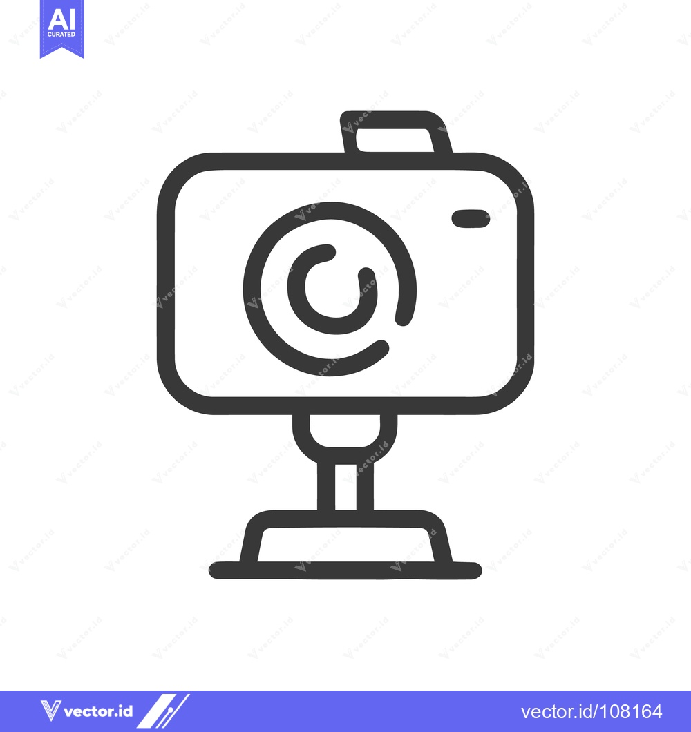 Premium Vector of Minimalist Webcam Icon with @ Symbol, Dark Gray Outline on White