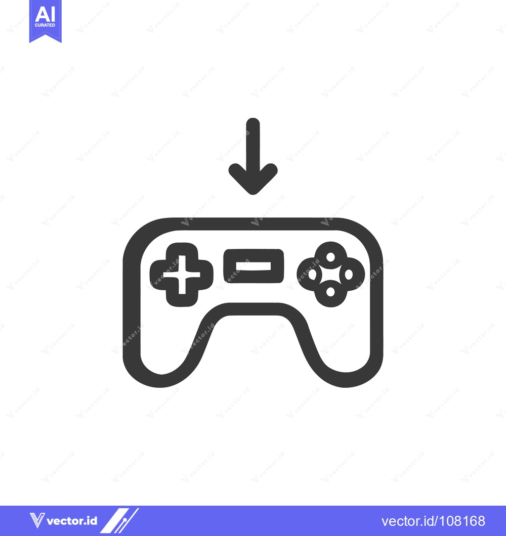 Premium Vector of Game Controller Download Icon, Minimalist Black and White Design
