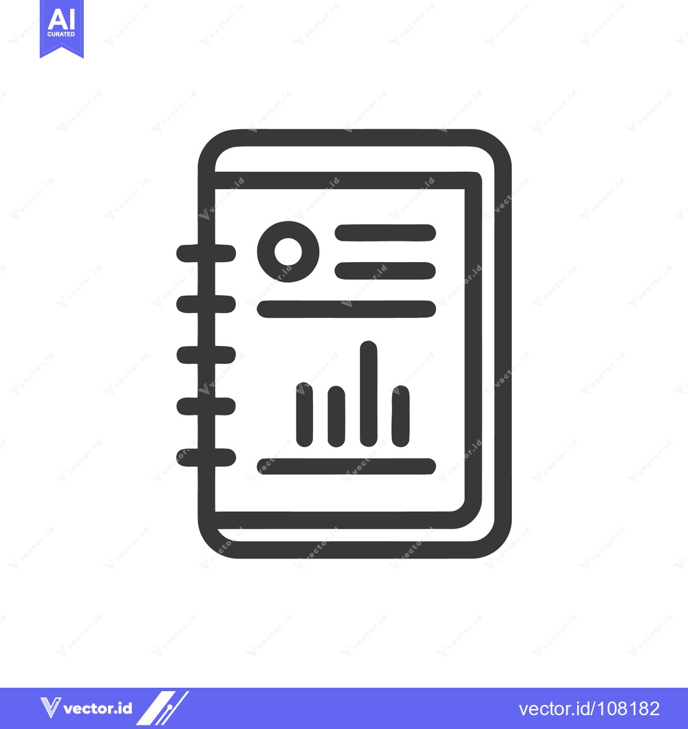 Premium Vector dari Business Report Icon: Financial Analysis in Notebook Format, Dark Gray