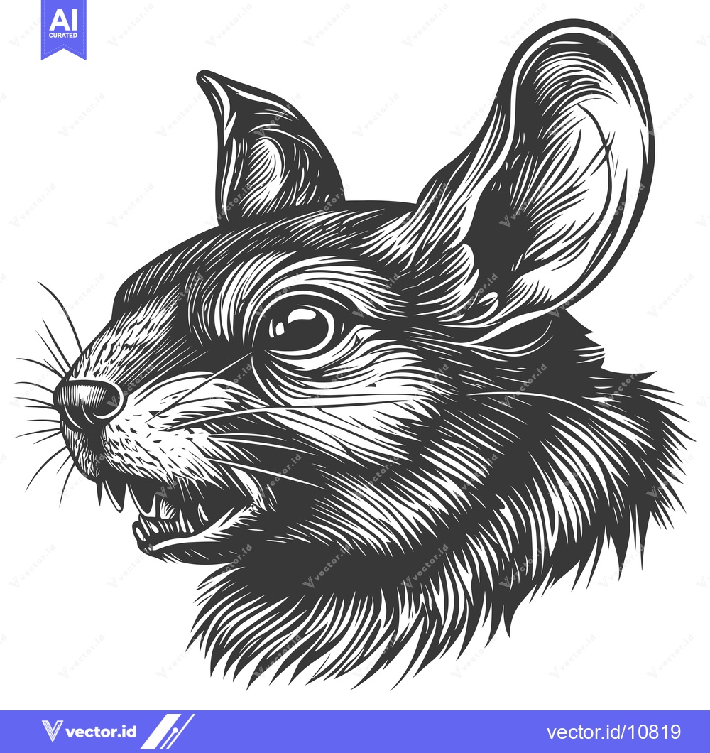 Premium Vector dari A Black and White Woodcut Illustration of a Mouse's Head