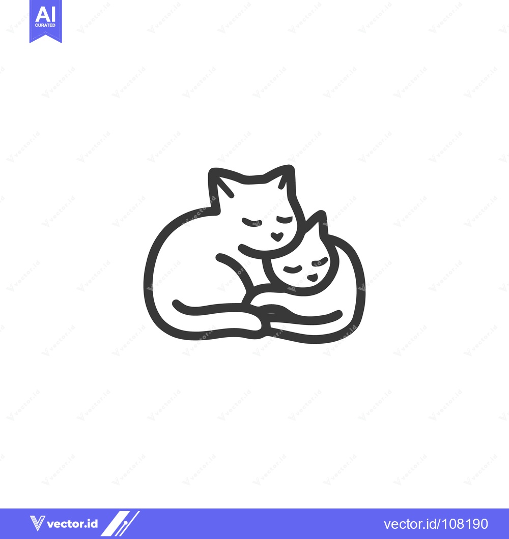 Premium Vector of Minimalist Line Art: Two Cats Cuddling in Affectionate Embrace, Simple