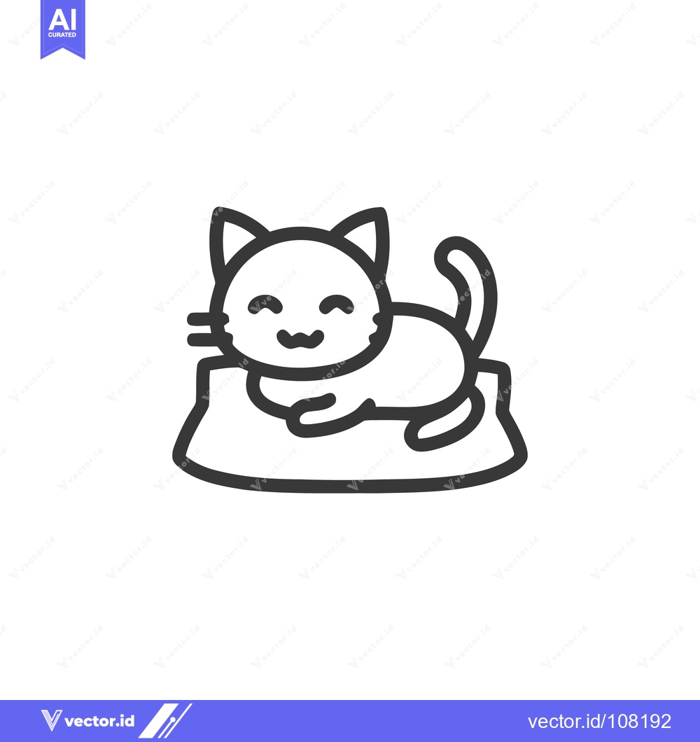Premium Vector of Minimalist Cat Illustration: Smiling Feline Lounging on Cushion, Black