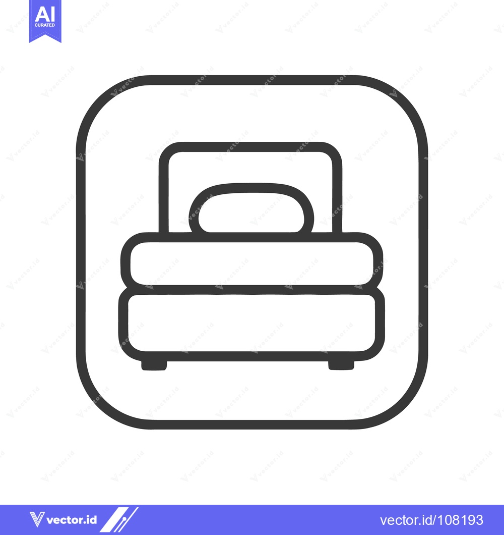 Premium Vector of Minimalist Bed Icon in Rounded Square Frame, Black Outline