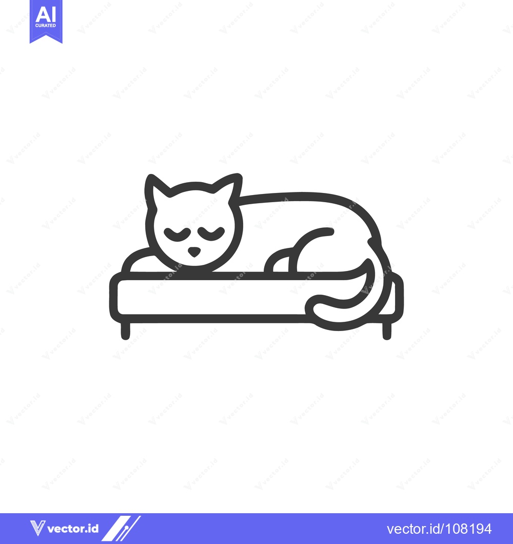 Premium Vector dari Minimalist Line Art: Sleeping Cat on Bed Icon