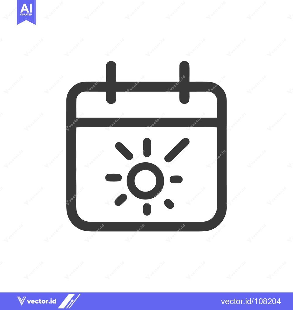 Premium Vector of Summer Calendar Icon: Sunny Day Schedule Reminder, Dark Gray Outline