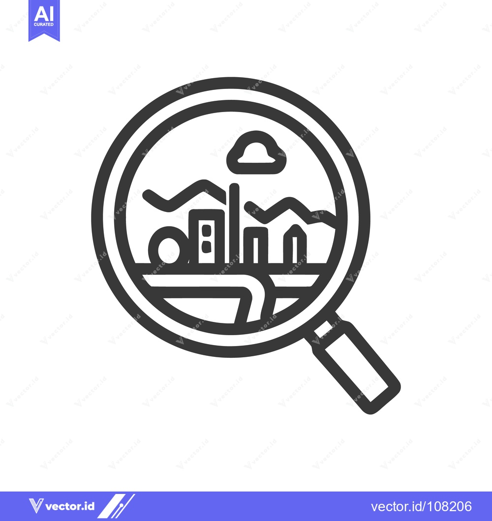 Premium Vector of Cityscape Under Scrutiny: Magnifying Glass Icon with Urban Landscape