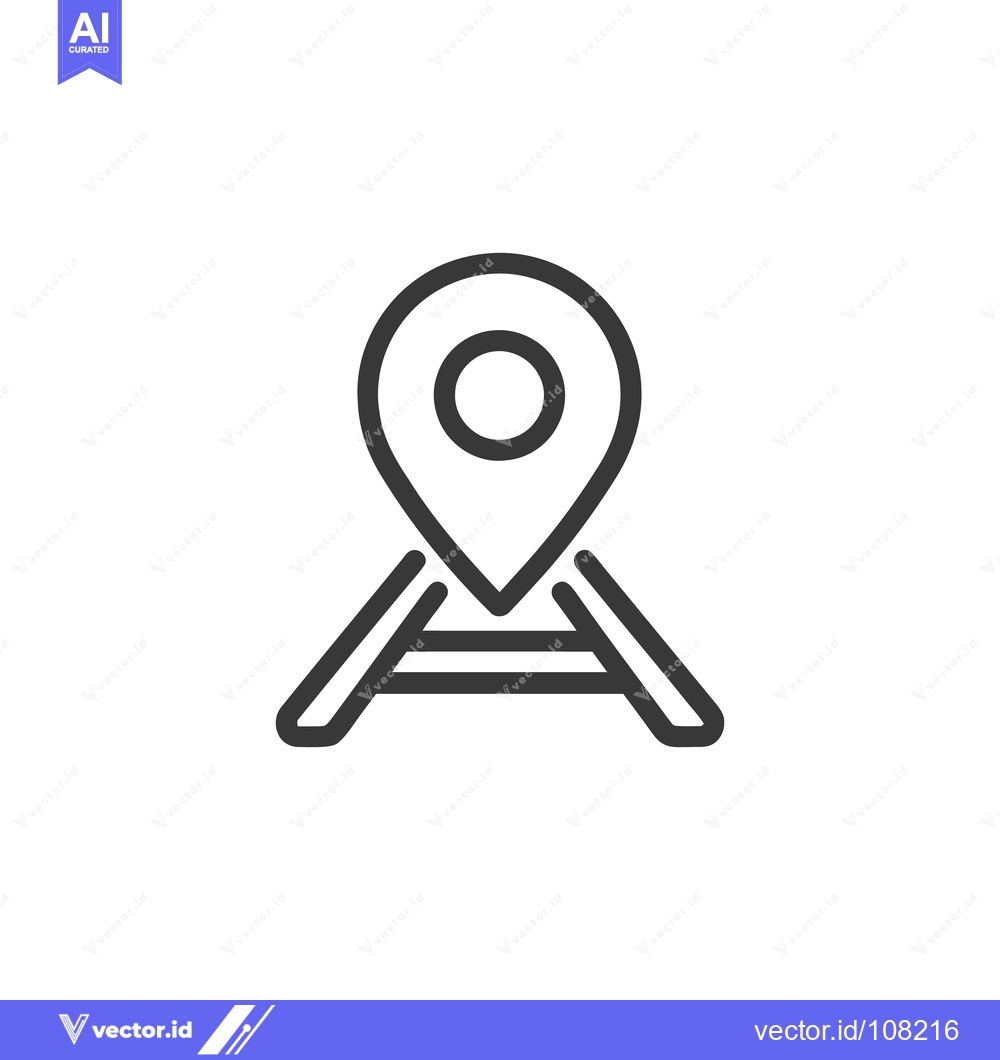 Premium Vector dari Minimalist Icon: Location Pin on Railway Tracks, Navigation Concept, V
