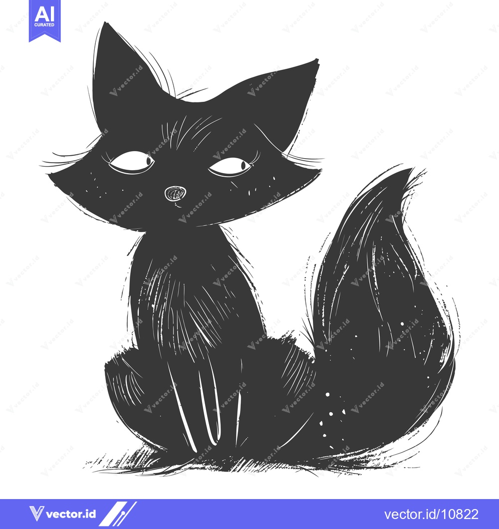 Premium Vector dari A Black Cat Sitting with a Long Tail and a Curious Expression