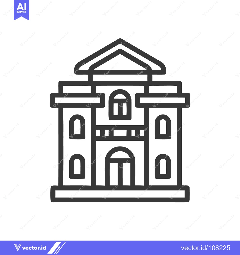 Premium Vector dari Minimalist Building Icon: Symmetrical Facade with Arched Windows and G