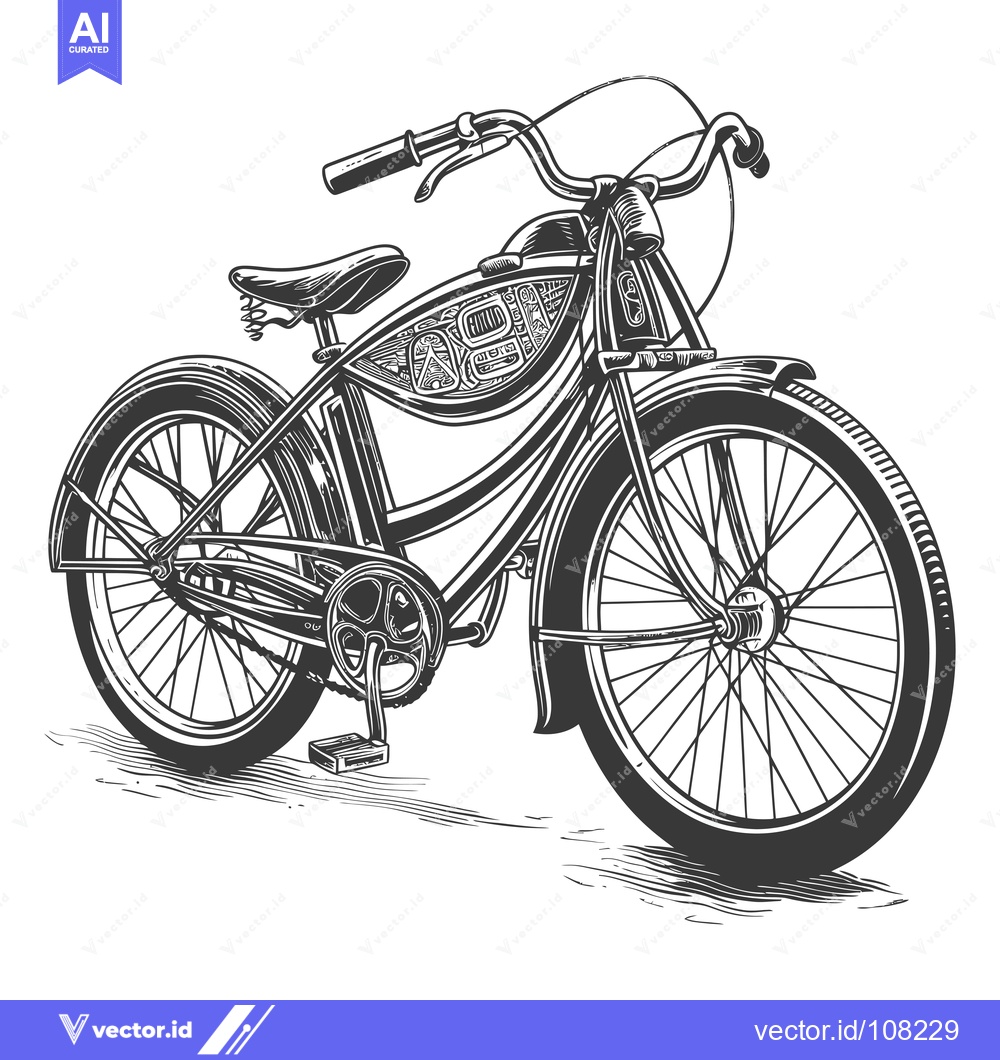 Premium Vector dari Vintage Bicycle with Detailed Spokes and Chains