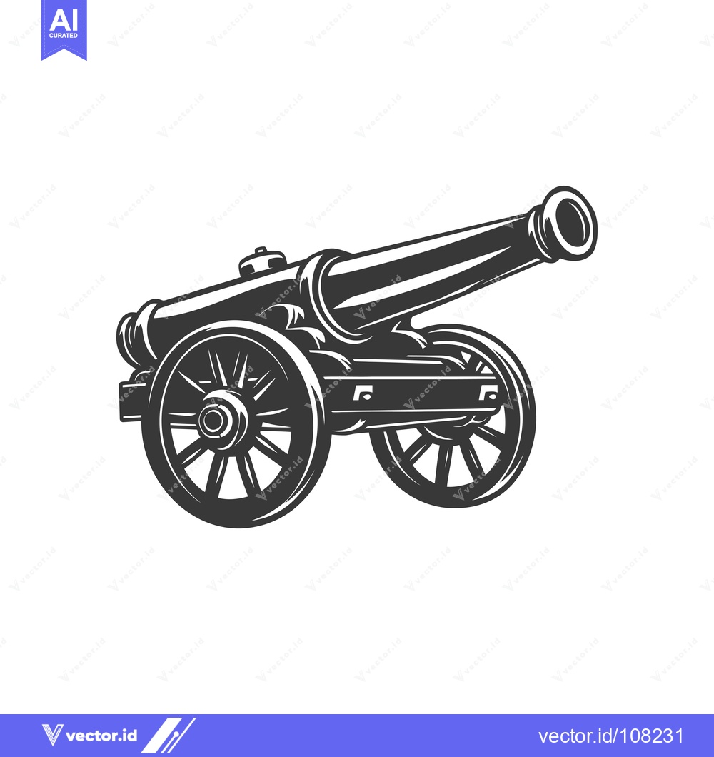 Premium Vector dari Vintage Black and White Cannon Illustration