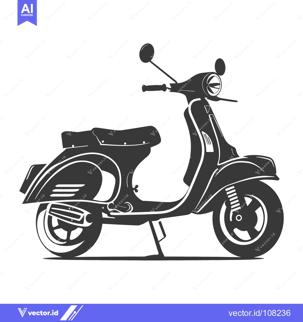 Premium Vector of Vintage Black and White Scooter Illustration
