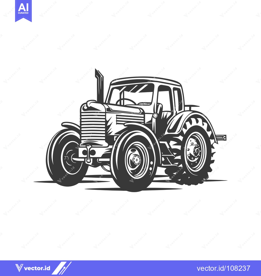 Premium Vector of Vintage Black and White Tractor Illustration