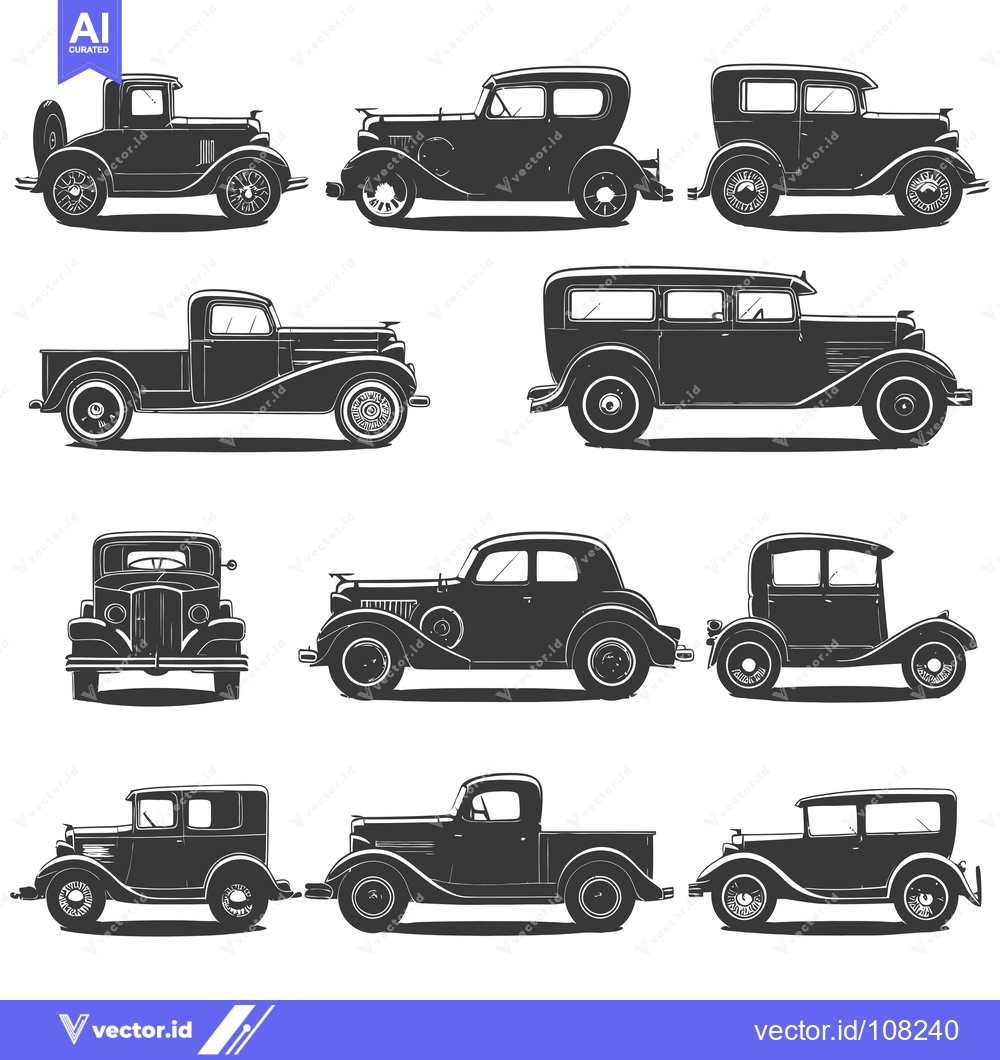 Premium Vector of Vintage Car and Truck Silhouettes Set