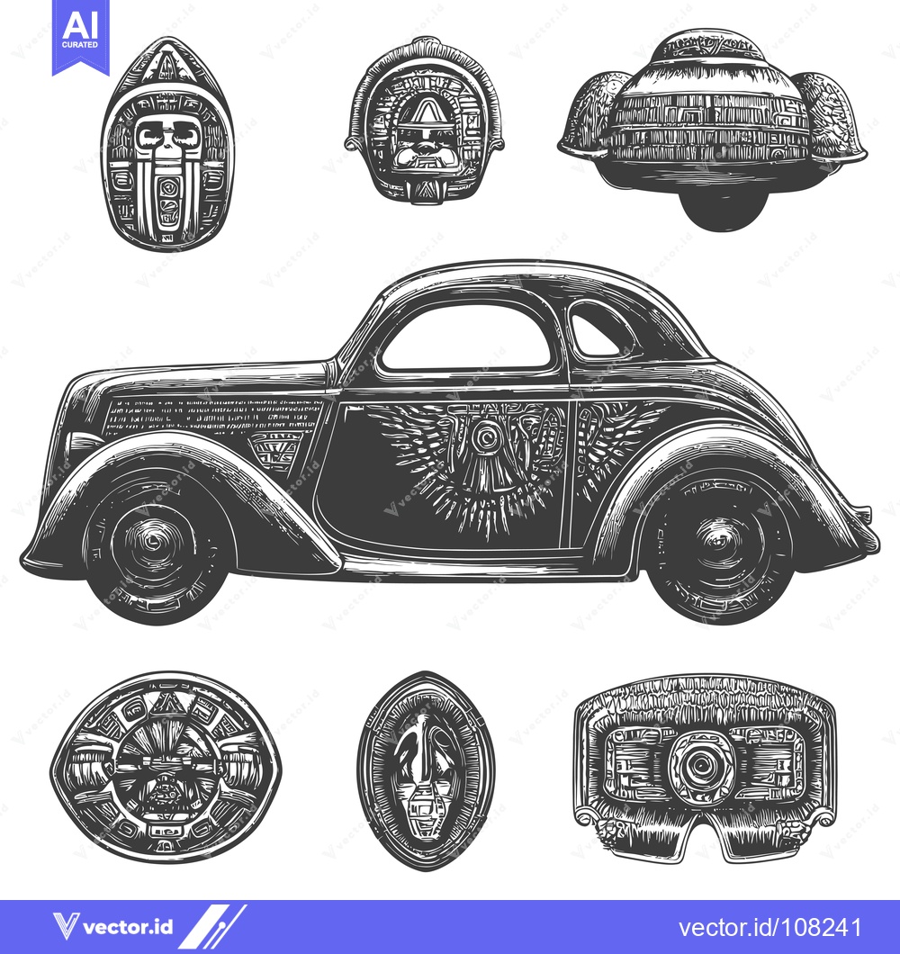Premium Vector dari Vintage Car Decorated with Ancient Symbols and Patterns