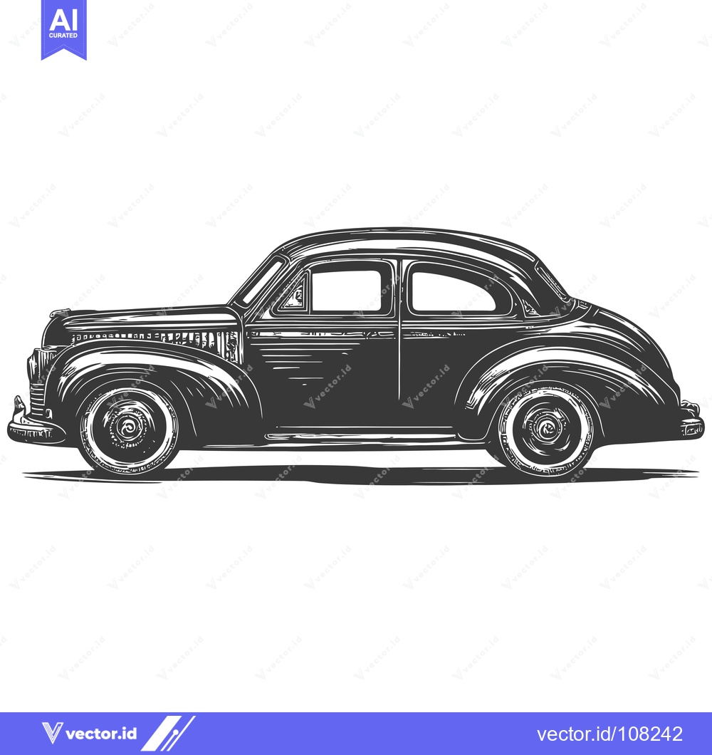 Premium Vector dari Vintage Car Side Profile Illustration in Black and White