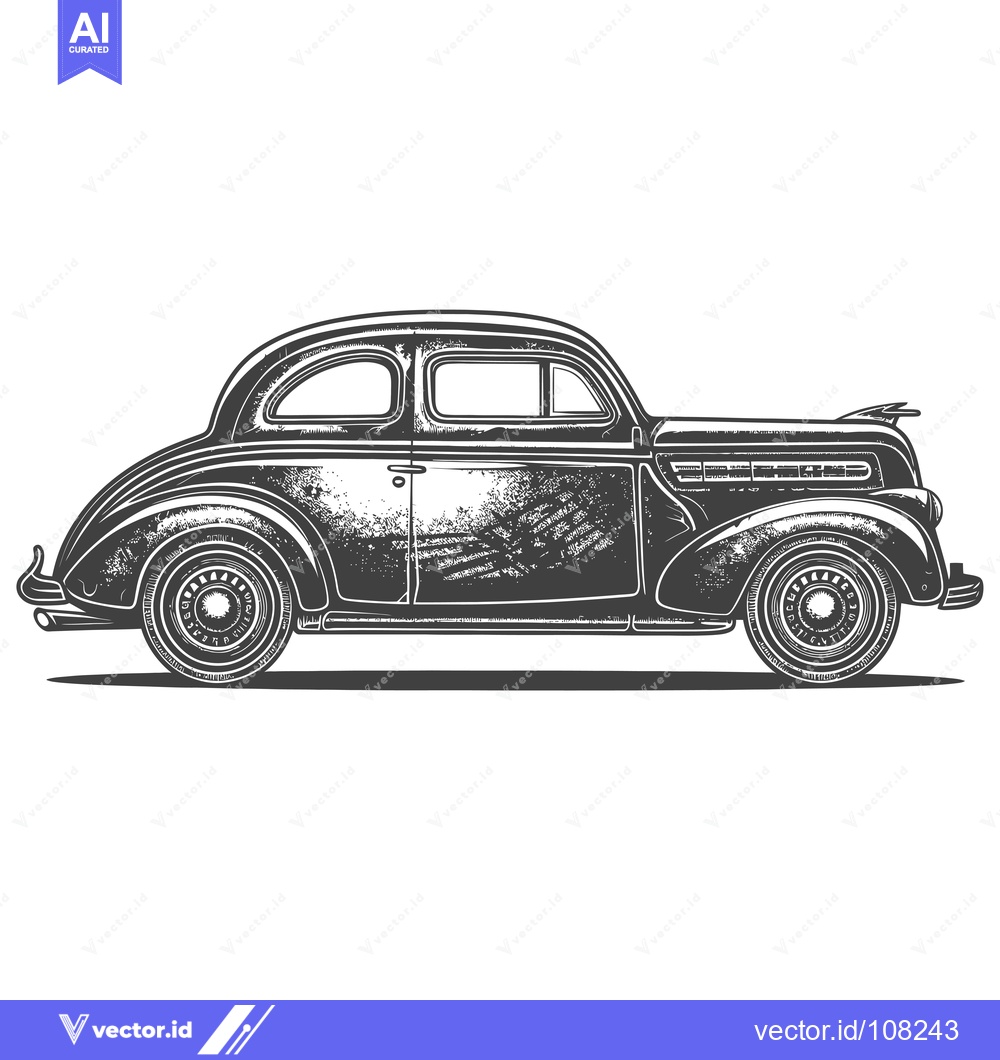 Premium Vector of Vintage Car Side View Illustration with Distressed Texture