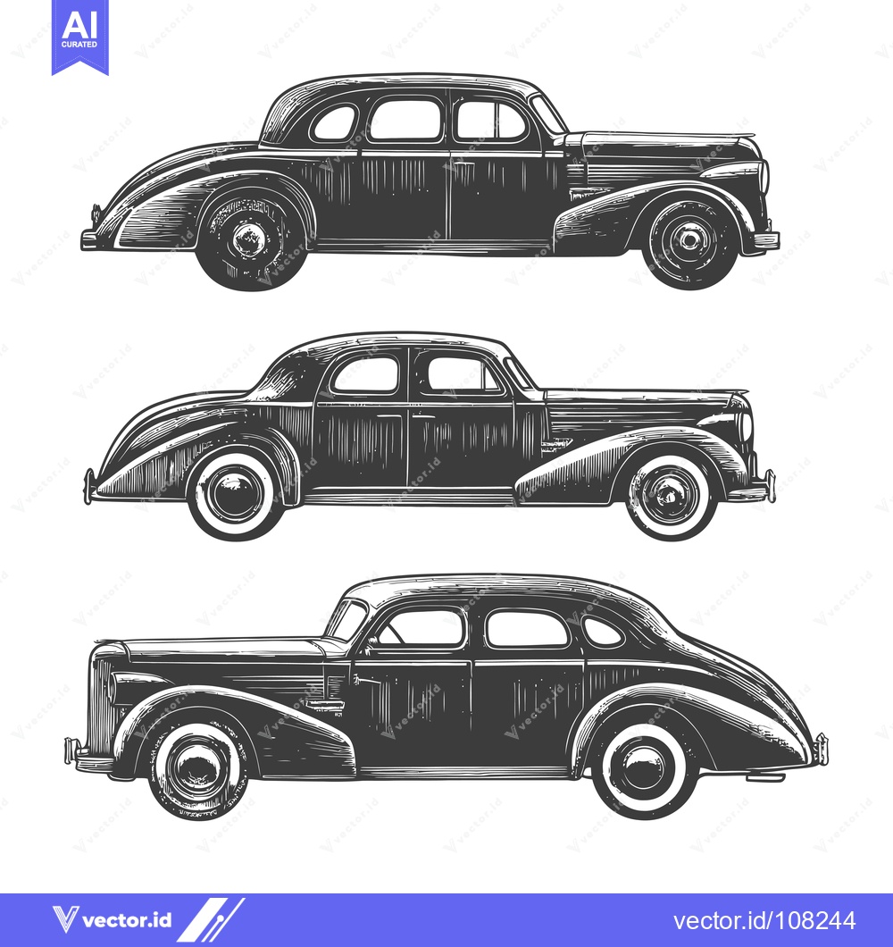 Premium Vector dari Vintage Car Side View Sketch Set